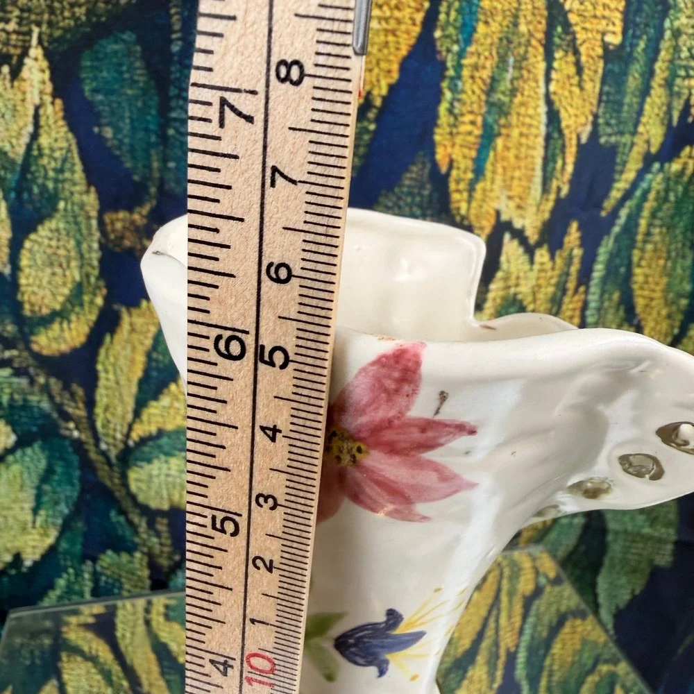 Vintage Hand Painted Floral‎ Ceramic Boot Vase Victorian Style Gold Eyelets 6.5